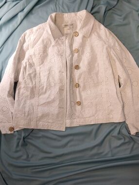 Coldwater Creek White Eyelet Button-Front Cotton Jacket PM